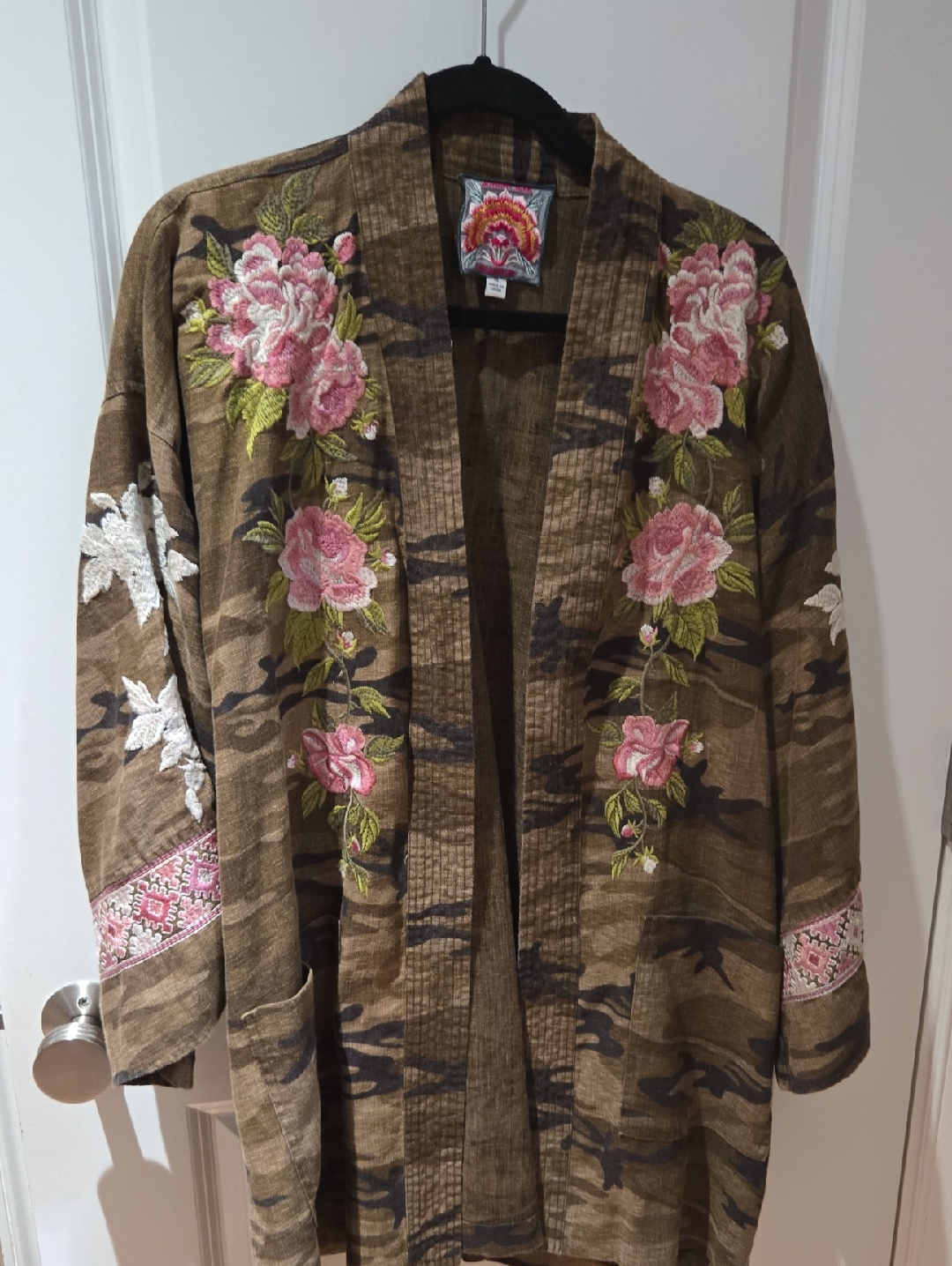 Johnny Was Yuki Linen Kimono Jacket In Camo Color Xl